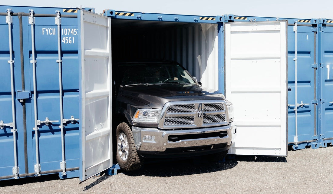 Truck in a shipping container
