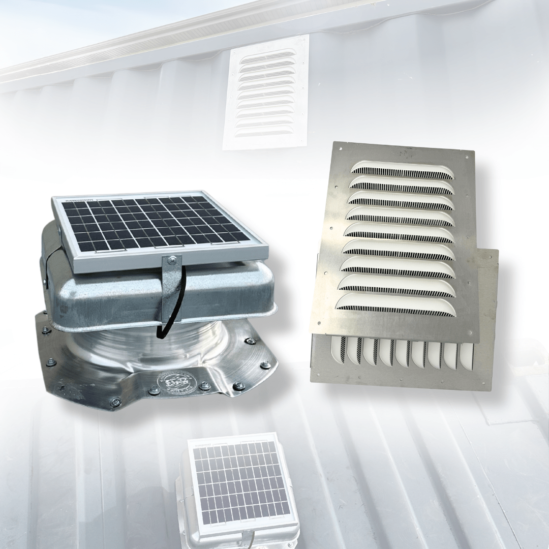Container Ventilation Bundle – Rectangular Louvered Side Vents (2 - Pack) + Solar - Powered Container Vent - USA Containers