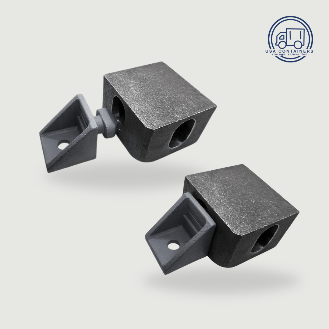 Steel bolt-down anchor bracket that twists into the corner casting to fix a container in place