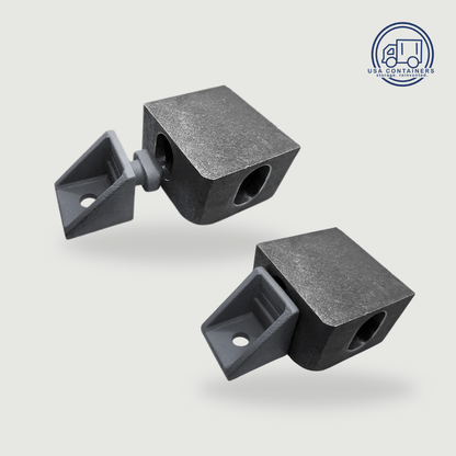 Steel bolt-down anchor bracket that twists into the corner casting to fix a container in place