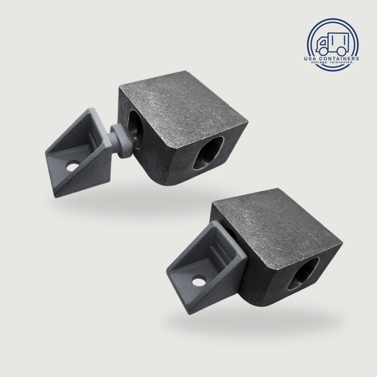 Steel bolt-down anchor bracket that twists into the corner casting to fix a container in place