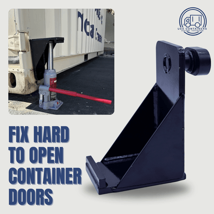 Steel container leveler booster bracket that slides into the corner casting to lift and level the container