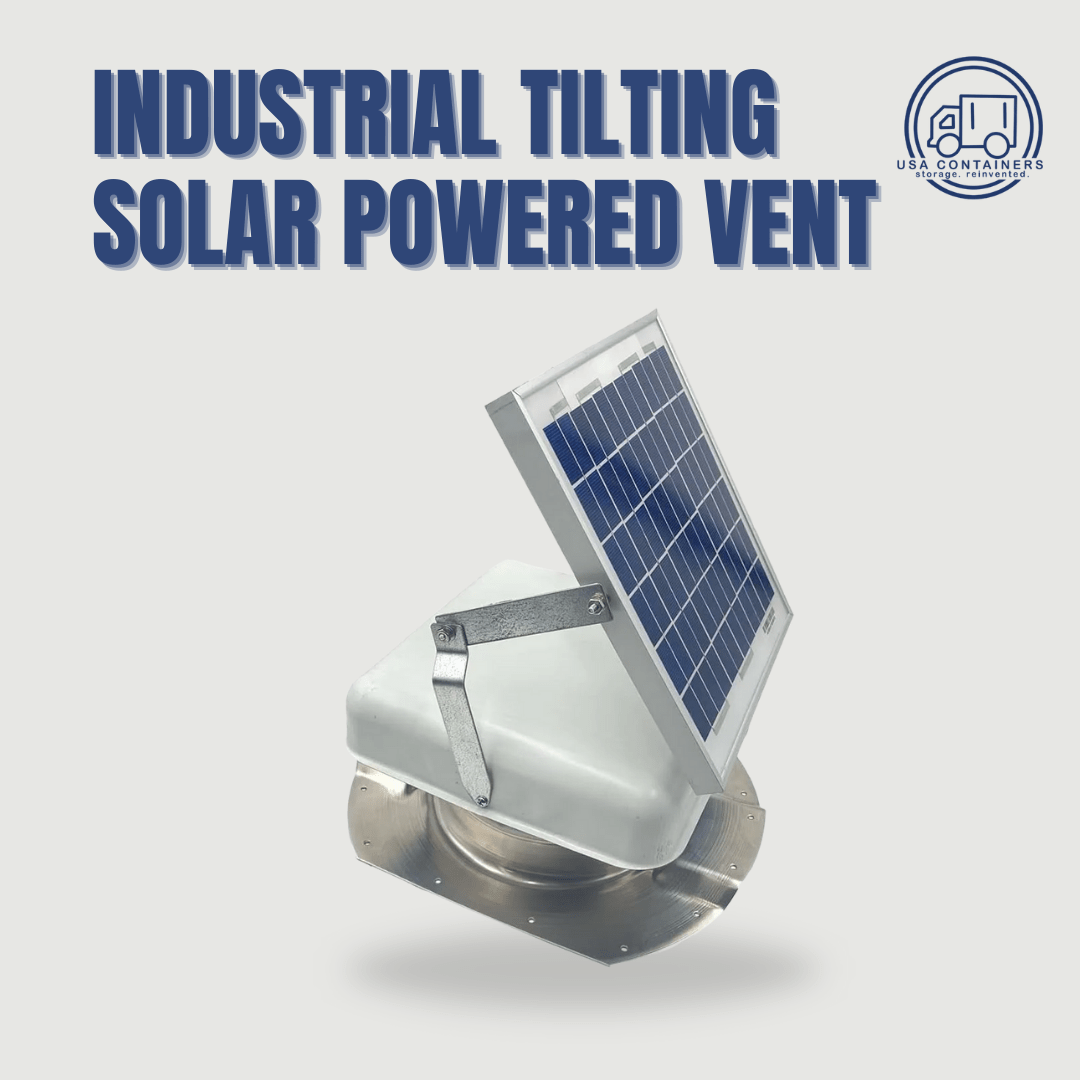 Solar-powered shipping container roof vent that exhausts heat with no wiring