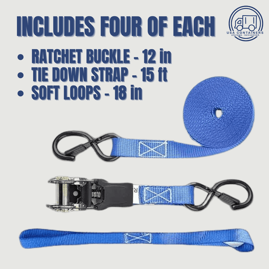 Shipping Container Rachet Straps - 4 pack - USA Containers