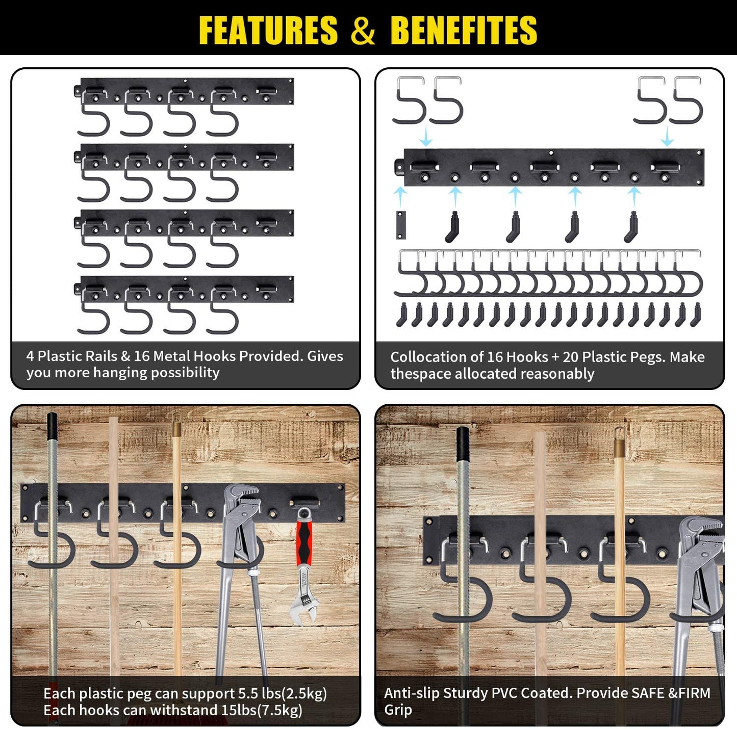 Shipping Container Heavy Duty Tools Hanger with 4 Rails 16 Hooks - USA Containers