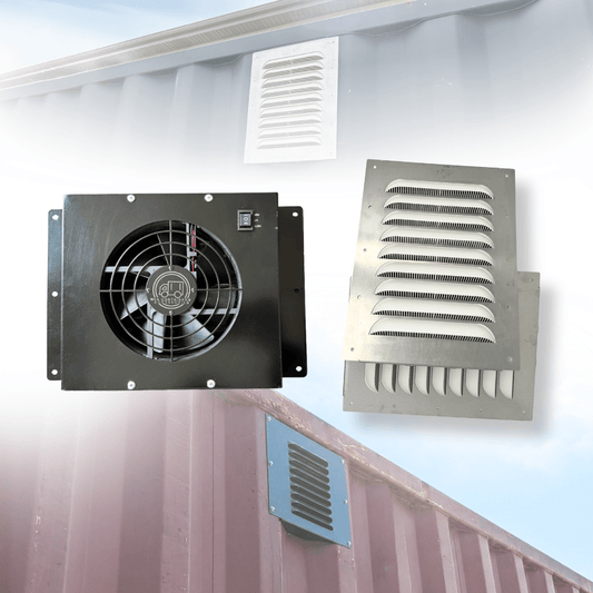 Shipping Container Ventilation Kit: Louvered Intake Vents + Powered Exhaust Fan - USA Containers