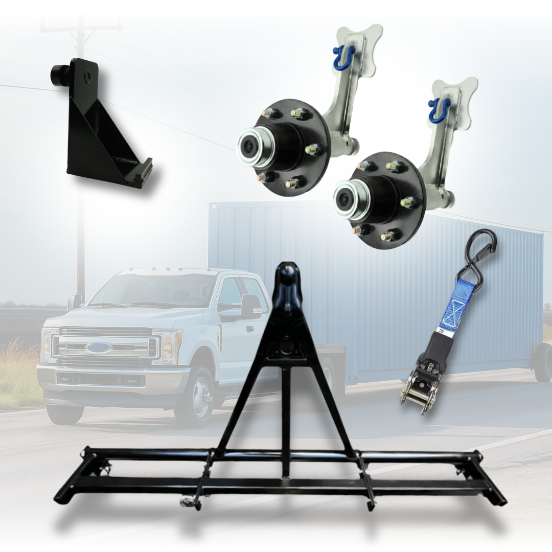 Shipping Container Mobility Bundle – Wheel Hub, Hitch & Strap Kit