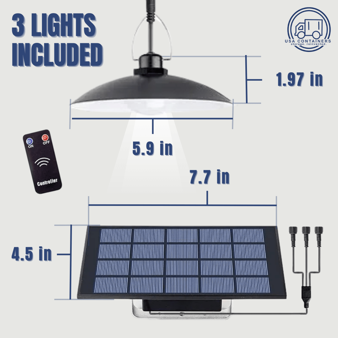 Solar Powered 3 Lamp Remote Controlled Interior Lights - USA Containers