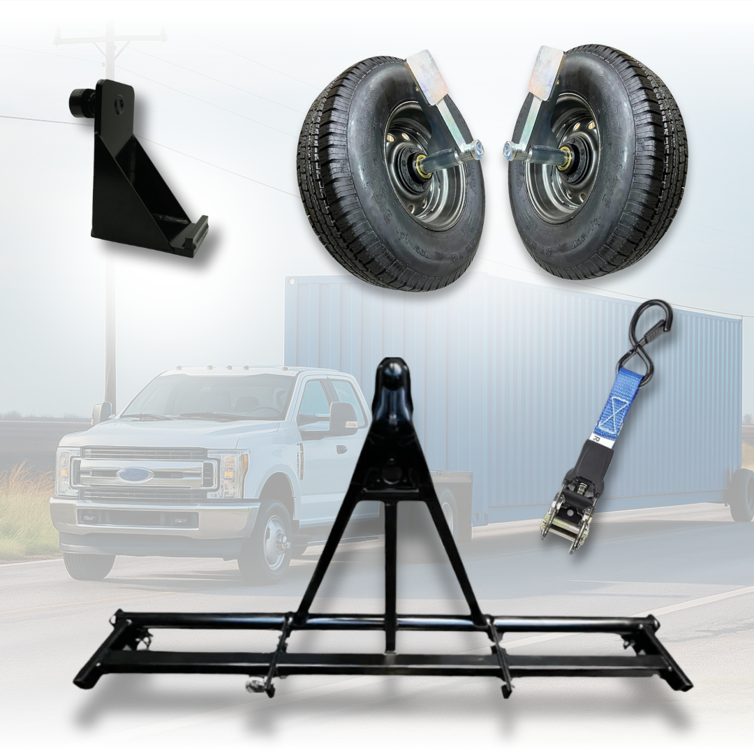 Shipping Container Mobility Bundle – Wheel Hub, Hitch & Strap Kit