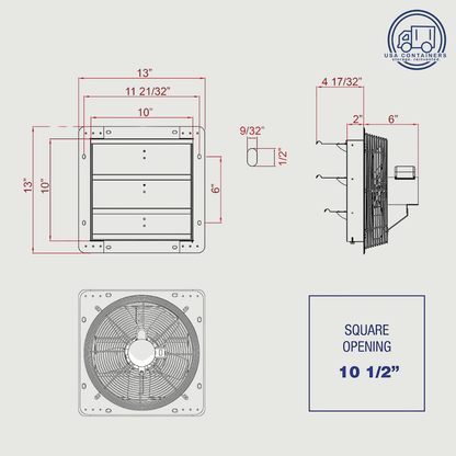 Shipping Container 10" Wall Mounted Exhaust Fan, Silver (power and thermostat available) - USA Containers