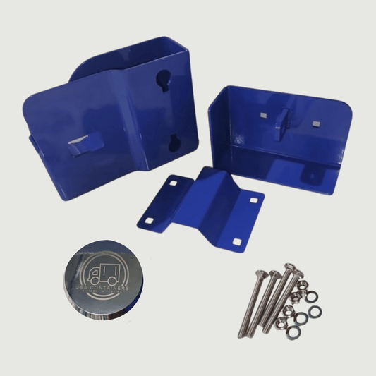 Steel container lock box that shields the puck lock from bolt cutters, components view