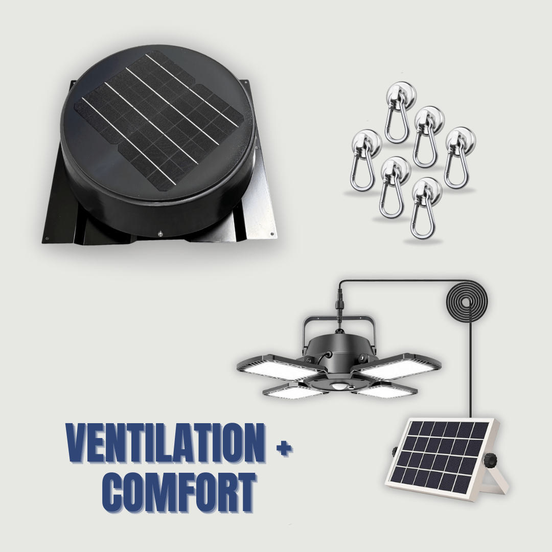 Ventilation & Comfort Combo - Solar Vent + Magnetic Hooks + Light - USA Containers